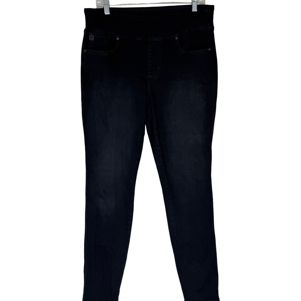 Belle by Kim Gravel Straight Leg Pants Womens 8 Black Satin Weave Pull On